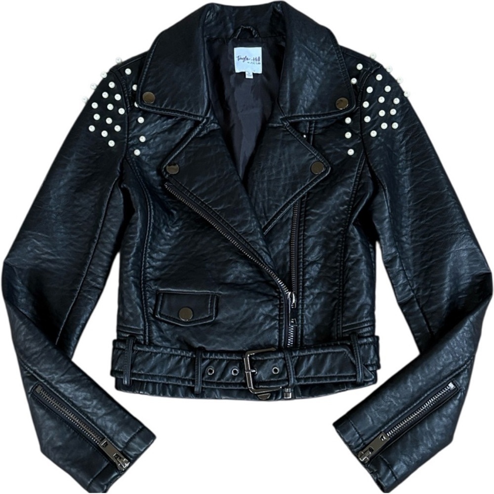 Like New Joe's Jeans Faux Leather
Pearl Studded Moto Jacket Black Size XS